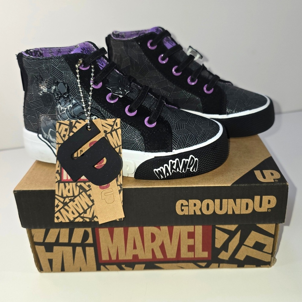 Marvel Black Panther Ground Up High Top Sneakers Boys Size 9 Black Purple Box